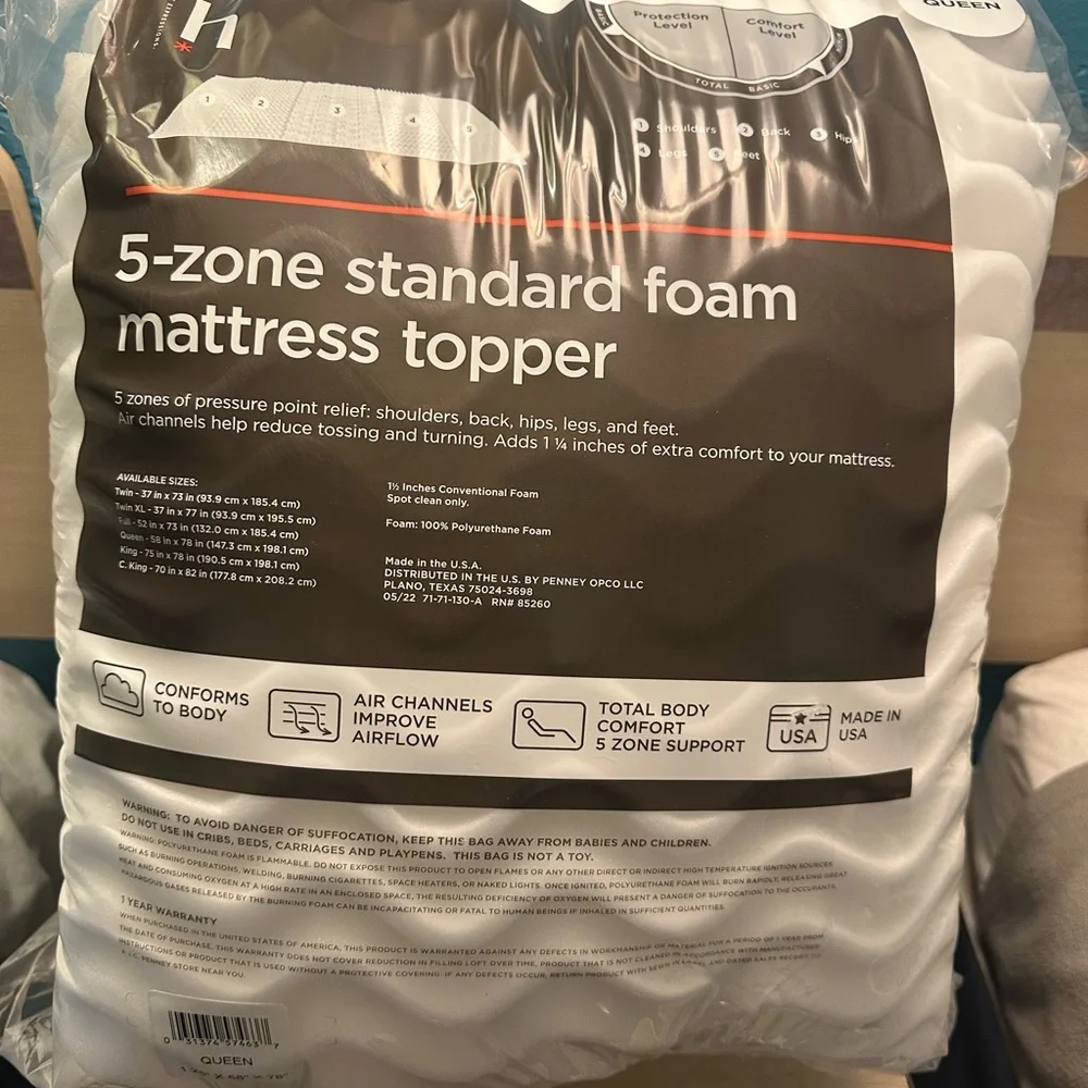 Home Expressions 5-zone standard foam mattress topper